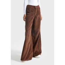 It's Basic Kadın Taba Renk Hera Kalın Fitilli Kadife Kumaş Palazzo Fit Pantolon