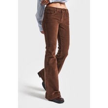 It's Basic Kadın Açık Kahve 26W5-42 Flare Fit Ince Fitilli Velvet Esnek Kumaş Pantolon
