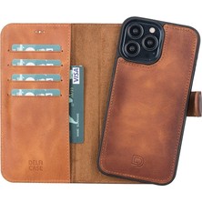 Kaia Life Apple iPhone 13 Pro Max Uyumlu Deri Cüzdanlı Kılıf Antik Taba