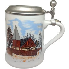 Atelier Metal Kapaklı Damgalı Vintage Porselen Resimli Kupa Tankart