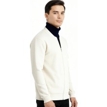 Altınyıldız Classics Erkek Bej Standart Fit Içi Polarlı 3 Iplik Fermuarlı Kolej Yaka Pamuklu Sweatshirt Ceket