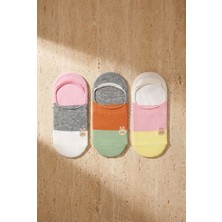 Bony Socks Kadın Tavşan Baskılı 3'lü Görünmez Babet Çorap Çok Renkli