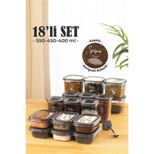 Vienev 18LI Süper Set Baharat Saklama Kabı Seti Avantajlı Paket 6x(0,40, 0,45, 0,55 L) Etiketli Kaşıklı