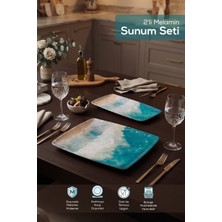Vienev 2 Adet Melamin Sunum Tabağı Seti, Sunum Tabağı,servis Tabağı-Desenli Kırılmaz Servis Tabağı- Yeşil