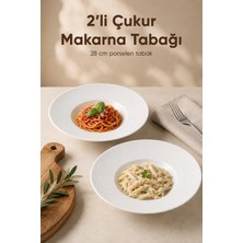 Vienev 2'li Porselen Çukur Makarna Tabağı Salata Sunum Kasesi 28 cm