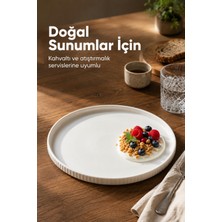 Vienev 2 Parça 24 cm Porselen Servis Tabağı Seti - Modern Çizgili Yuvarlak Sunum Tabağı