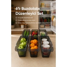 Vienev 6'lı Şeffaf Antrasit Buzdolabı Düzenleyici Dolap Içi Düzenleme Organizer Seti