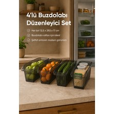 Vienev 4'lü Şeffaf Antrasit Buzdolabı Düzenleyici Dolap Içi Düzenleme Organizer Seti