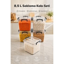 Vienev 8.5 Lt Şeffaf Plastik Erzak Saklama Kabı 5'li Set - Kapaklı Kilitli Çok Amaçlı Düzenleyici