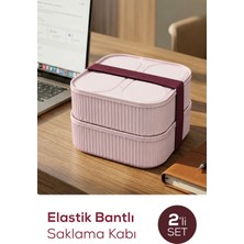 Vienev Istiflenebilir 2li 2400 ml Elastik Bantlı Beslenme Saklama Kabı Seti Pembe