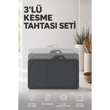 Vienev 3'lü Kesme Tahtası Seti - Gri Antrasit Modern Mutfak Doğrama Panosu Takımı