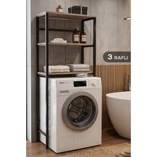 Vienev 3 Katlı Çamaşır Makinesi Üstü Raf Siyah-Ahşap | Banyo Düzenleyici Çok Amaçlı Deterjan ve Havlu Rafı