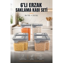 Vienev 6'lı Erzak Saklama Kabı Seti 4x1.8l + 2x3.6l Şeffaf Gri Kapaklı Bakliyat Düzenleyici Organizer