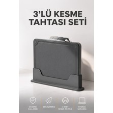 Vienev 3'lü Kesme Tahtası Seti Standlı - Gri Antrasit Modern Mutfak Doğrama Panosu Takımı