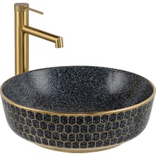 Lena E-W8145 Tezgah Üstü Lavabo Mat Gri & Altın