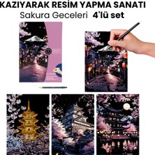 Minyaturia Kazıma Çizim Seti – Sakura Geceleri 4 Adet | Hediyelik Hobi Seti - Kazıma Kağıdı A3