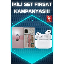 Armüz 3 Kordonlu Pembe Amoled Ekran Akıllı Saat ve Yeni Nesil Pro Kablosuz Bluetooth Kulaklık Anc/enc