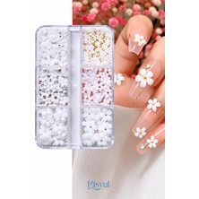 Misyul Tırnak Süsleme Beyaz Papatya Charm Seti 6'lı Nail Art Tırnak Süslemesi