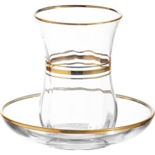 Lav Klasik Altın Cam Çay Seti 6 Kişilik 115 ml (6 Çay Bardağı, 6 Çay Tabağı)