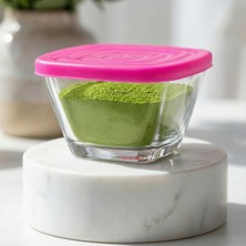 Lav Defne Cam Saklama Kabı 2'li Küçük Boy 315 ml Kare Pembe Plastik Kapaklı (Kahvaltılık)