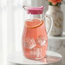 Lav Misket Cam Sürahi Tekli 1,8 L Kulplu Pembe Plastik Kapaklı