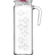 Lav Bloom Cam Sürahi Tekli 1,2 L Kulplu Pembe Plastik Kapaklı