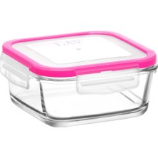 Lav Fresco Cam Saklama Kabı Tekli Orta Boy 720 ml Kare Pembe Kilitli Kapak