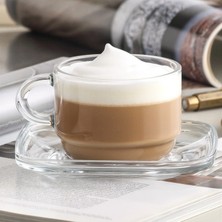 Lav Cozy Cam Kupa Seti 6 Kişilik 270 ml Kulplu (6 Kupa, 6 Tabak)