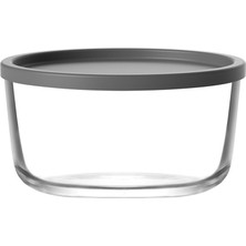 Lav Round Cam Saklama Kabı Tekli Büyük Boy 1,5 L Gri Plastik Kapaklı (Hazırlık / Sunum Kasesi )