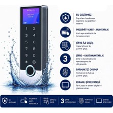 Sarkey SR-213 LCD Em-W Parmak Izi Kart Şifre Okuyucu LCD Ekranlı IP68 Metal Kasa 125 Khz