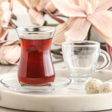 Lav Sohbet Cam Bardak Seti 18'li (6 Çay Bardağı, 6 Çay Tabağı, 6 Fincan)