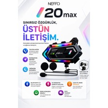 Neffo Y20 Max Bluetooth 5.3 Motosiklet Kask Kulaklık Intercom – Işıklı, Gürültü Engelleme, Uzun Pil