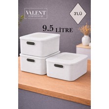 Valent Nero 9.5 Lt 3'lü Çok Amaçlı Kapaklı Organizer Kutu Makyaj Banyo Mutfak Oyuncak Düzenleyici