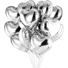 Yenilig Gümüş Kalp Şekilli Folyo Balon 10'lu Set 45 cm Helyum Uyumlu Parti Balonu