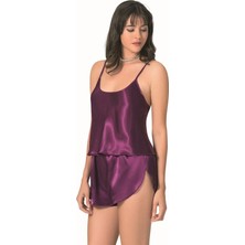 Amora Secret  Mor Saten Babydoll Şort Takımı