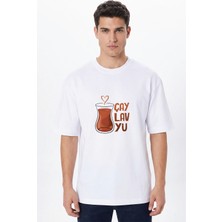 Giftcrea Kişiye Özel Oversize Tişört Baskı %100 Pamuk Unisex Oversize T-Shirt - Çaylavyu Model