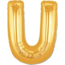 Yenilig U Harfi Altın Sarısı Folyo Harf Balon 1 Metre Helyum ve Hava ile Şişirilebilir