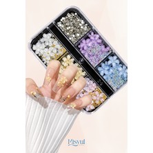 Misyul Tırnak Süsleme Pastel Çiçek ve Taşlı Charm Seti 6'lı Nail Art Tırnak Süslemesi