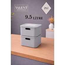 Valent Nero 9.5 Lt 2'li Çok Amaçlı Kapaklı Organizer Kutu Makyaj Banyo Mutfak Oyuncak Düzenleyici