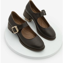 Marjin Kadın Tokalı Kalın Topuk Günlük Ayakkabı Loafer Meniz Kahve