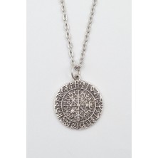 IDR Vegvisir Viking Pusulası Gümüş Kaplama Düz Zincir Kolye