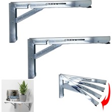 Mr.Bracket 40CM Çinko 1-Takım - Kademeli Mandallı Katlanabilir Masa Konsolu - Duvara Monte Katlanır L Raf Ayağı