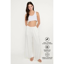Altınyıldız Classics Kadın Beyaz Örme Pantolon Premium Viskon Yumuşak Dokulu Standart Fit Cepli Beli Lastikli Rahat