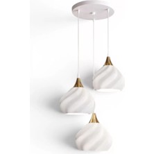 P Parla Pumpki̇n Salon Oturma Odasi Üçlü Sarkıt Avize 3D – Salon Aydınlatması 70 cm Beyaz-Gold