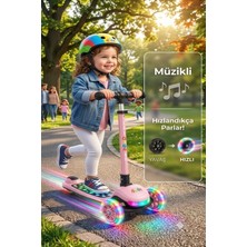 PlayZen Işıklı Müzikli 3 Tekerlekli Çocuk Scooter, LED Tekerlekli, Işıklı Tabanlı, Arka Frenli Scooter 3+ Yaş