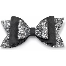 P Parla Glitter Detaylı Fiyonk Saç Tokası 9x5 cm Gri