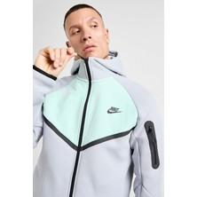 Nike Tech Fleece Mix Full Zip Windrunner Hoodie Kapüşonlu Unisex Sweatshirt Gri-Yeşil