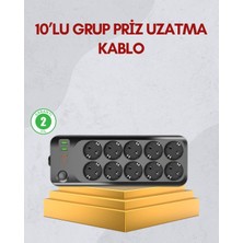 Armüz 10 Prizli Uzatma Kablosu Termal Koruma USB Type-C Hızlı Şarj 2500W