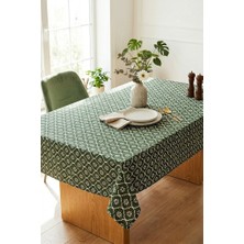 Rona Home Yeşil Çiçek Desenli Leke Tutmaz Silinebilir Masa Örtüsü Su Itici Dekoratif Mutfak Salon Sofra Bezi