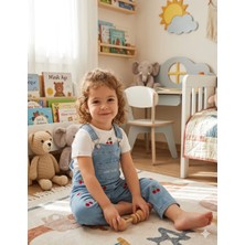 Kaya Kids Kiraz Işleme Detaylı Kız Bebek Salopetli 2 Li Takım - Mavi Kız Bebek Çocuk Bayramlık Salopet Tulum
